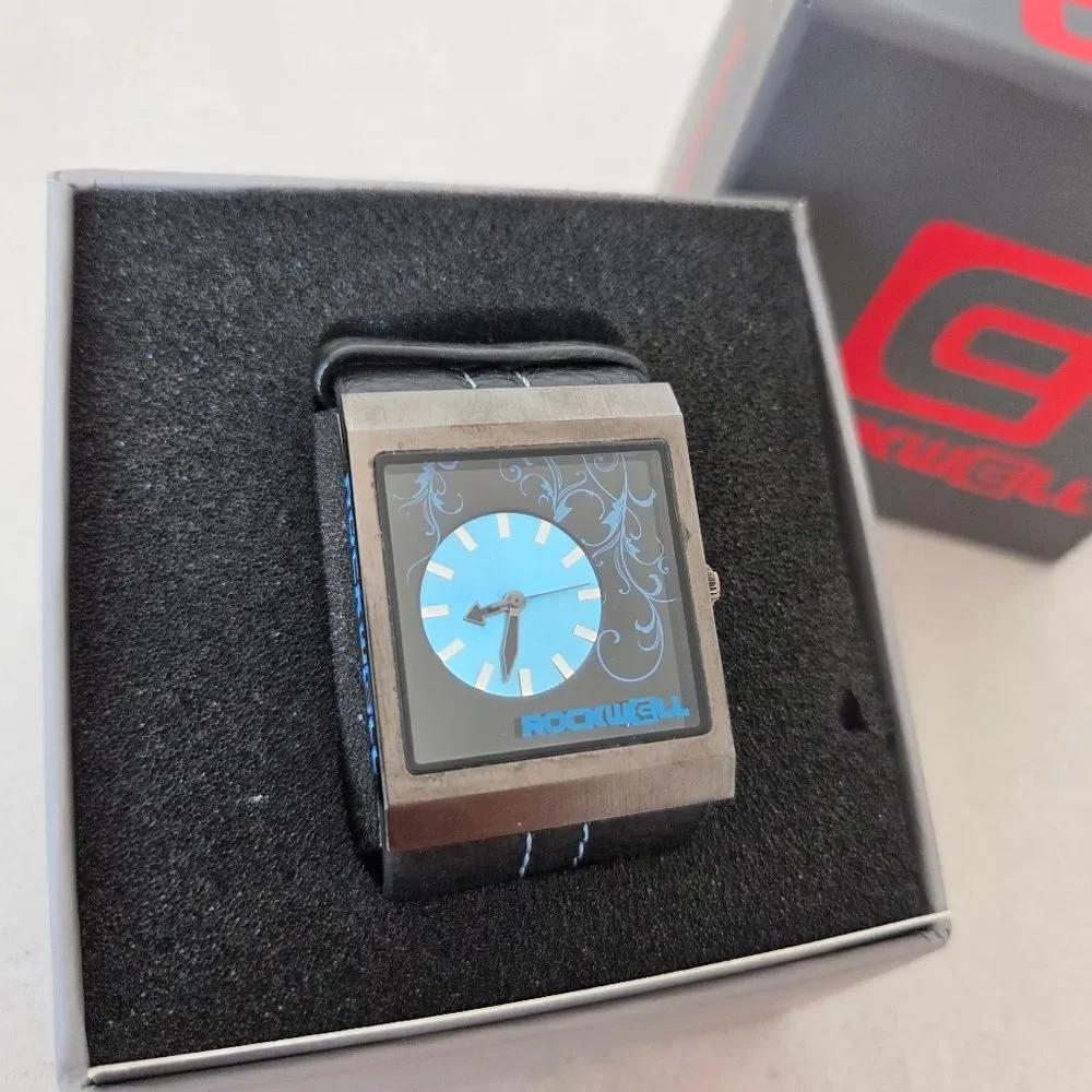 Rockwell Mercedes Vogue Watch Mens Analog Blue Black Leather *Needs New Battery*